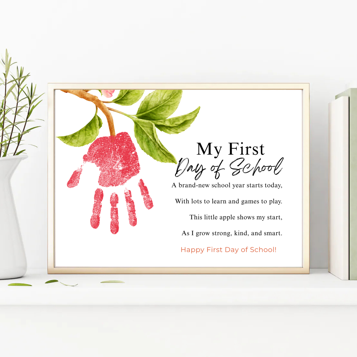 My First Day of School Apple Handprint Craft Printable | Back to School Apple Poem Keepsake | Preschool Kindergarten Activity