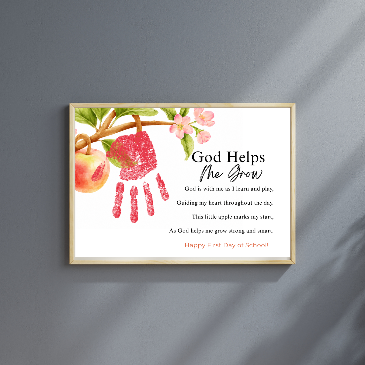 God Helps Me Grow Apple Handprint Craft Printable | Christian First Day of School Keepsake | Faith-Based Back to School Activity