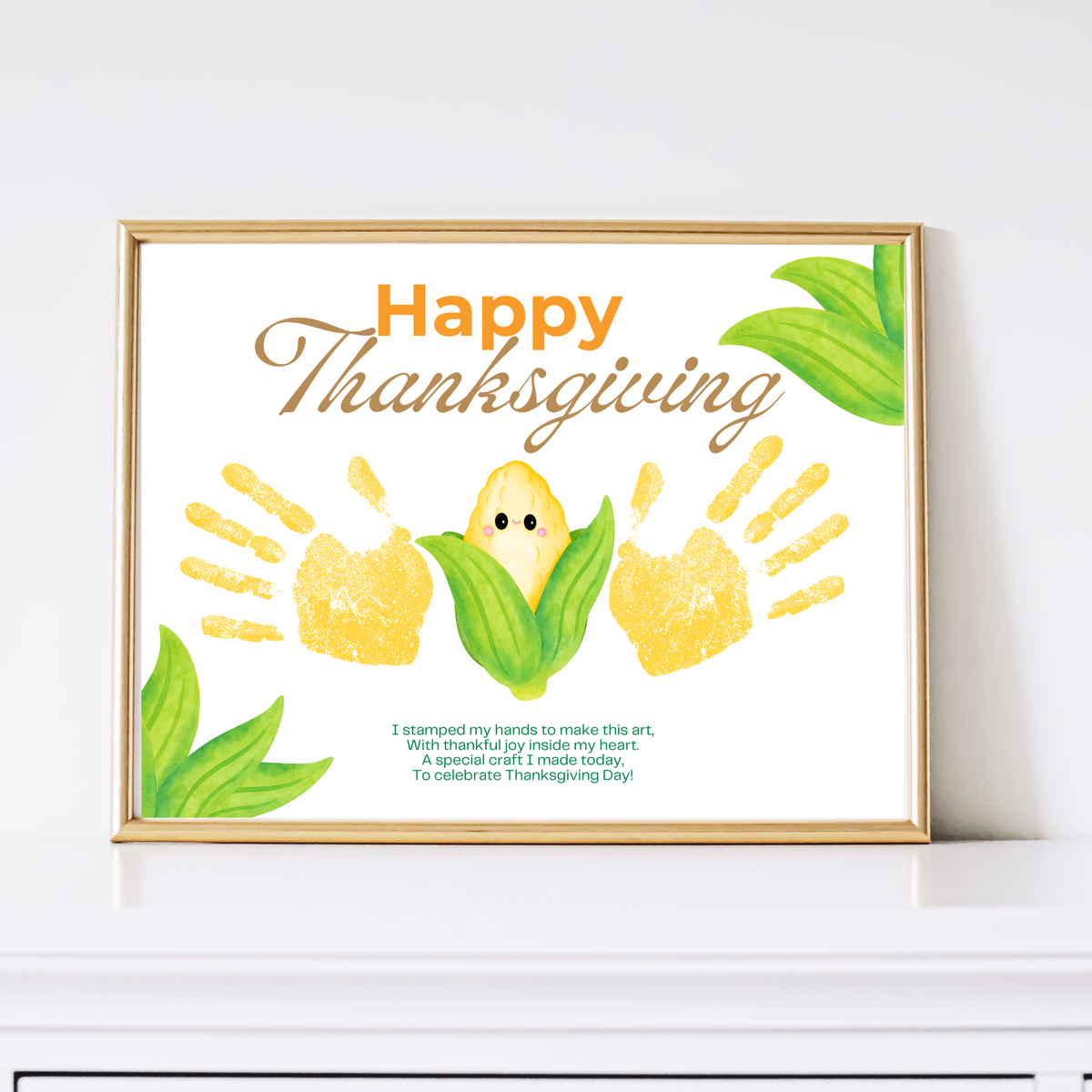 Happy Thanksgiving Corn Handprint Craft Printable, Thanksgiving Keepsake, Baby's First Thanksgiving, Preschool Fall Harvest Activity