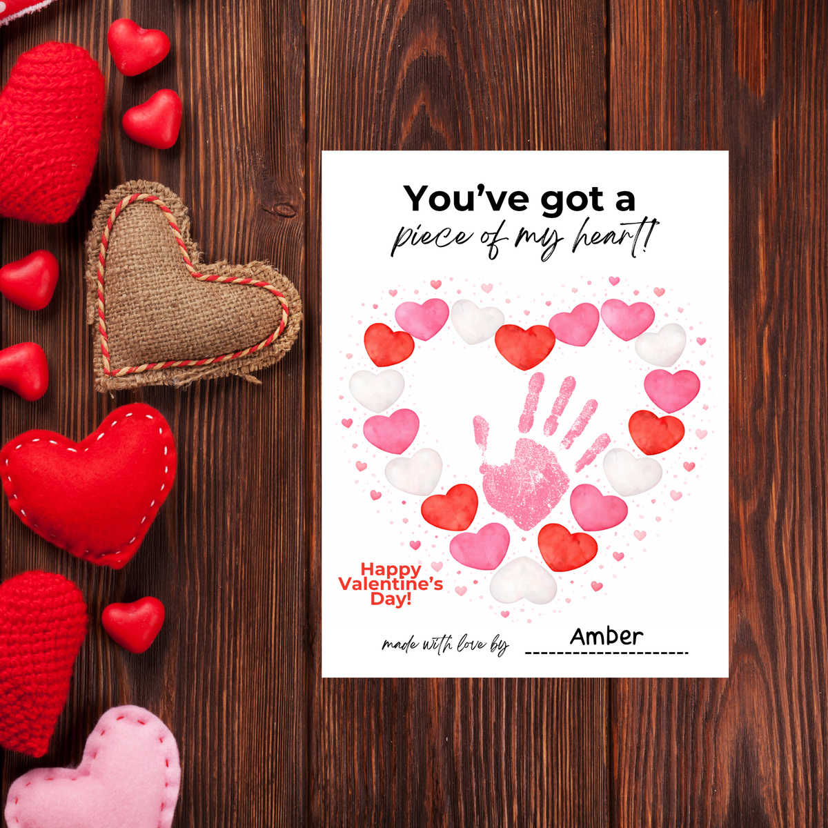 Valentine’s Day Handprint Craft Printable | “You’ve Got a Piece of My Heart” Keepsake Art | Candy Heart PDF