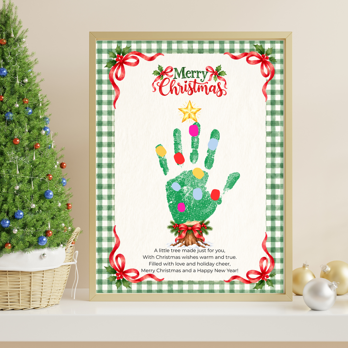 Christmas Tree Handprint Craft for Kids | Merry Christmas Printable Keepsake with Free Coloring Page