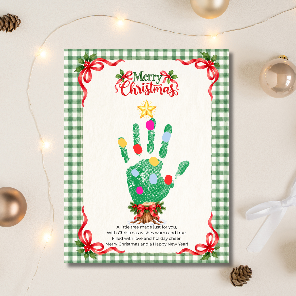 Christmas Tree Handprint Craft for Kids | Merry Christmas Printable Keepsake with Free Coloring Page