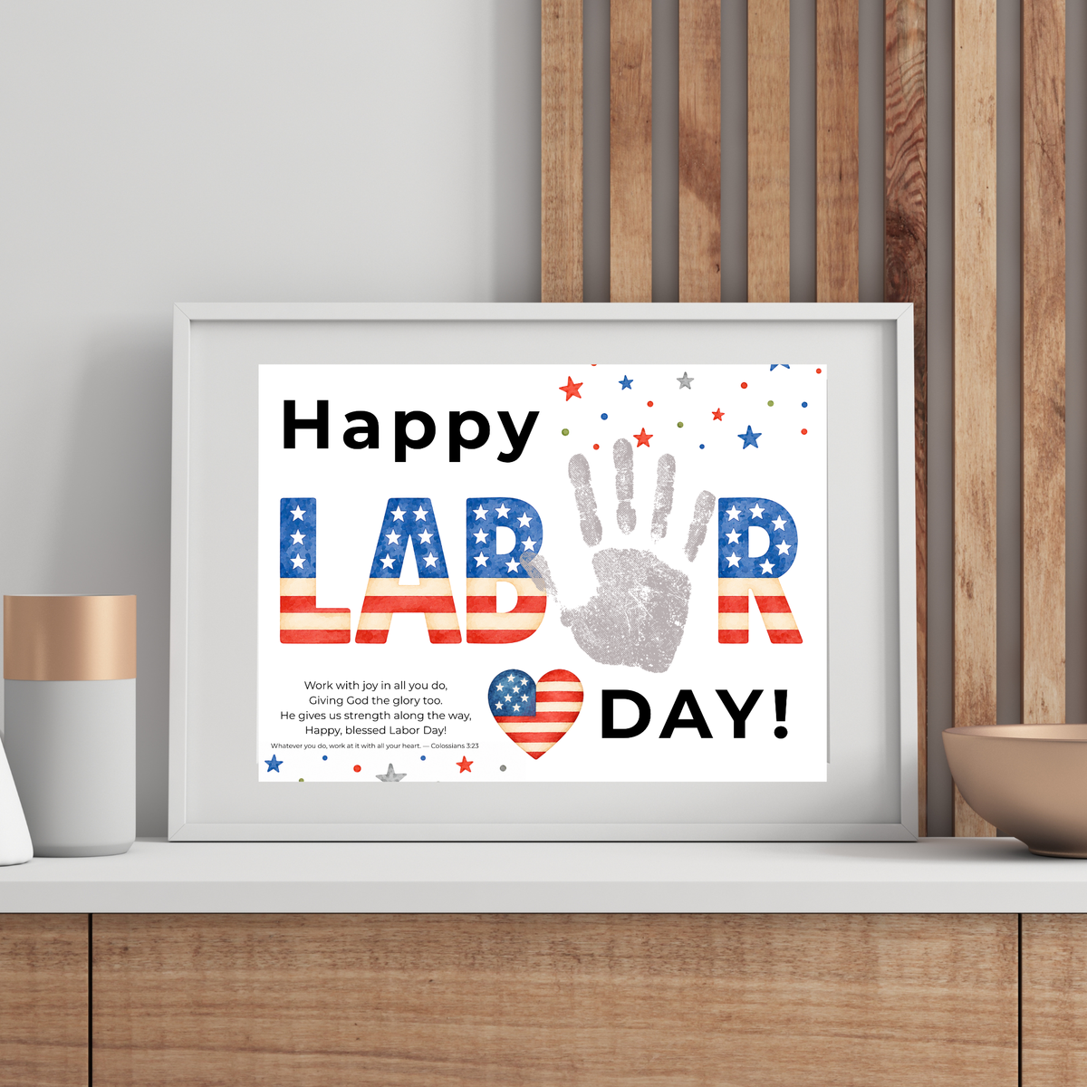 Christian Happy Labor Day Handprint Craft Printable | Faith Based Labor Day Activity | Preschool Sunday School Keepsake