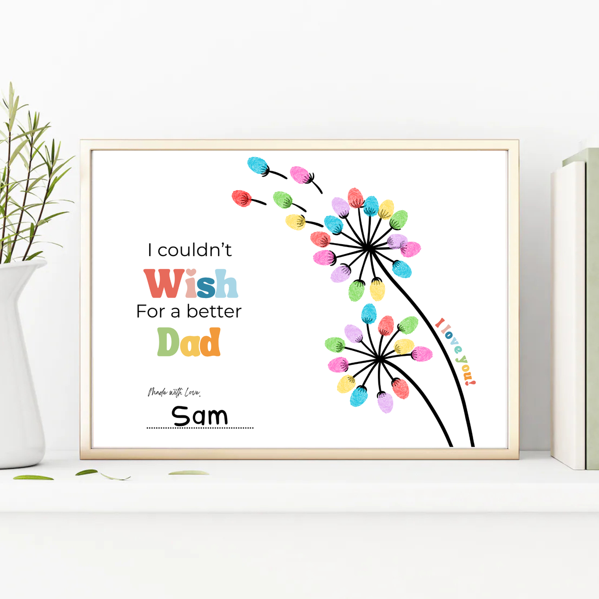 Father’s Day & Dad Birthday Fingerprint Craft Printable | I Couldn’t Wish for a Better Dad | Dandelion Keepsake Gift from Kids | Preschool DIY Printable