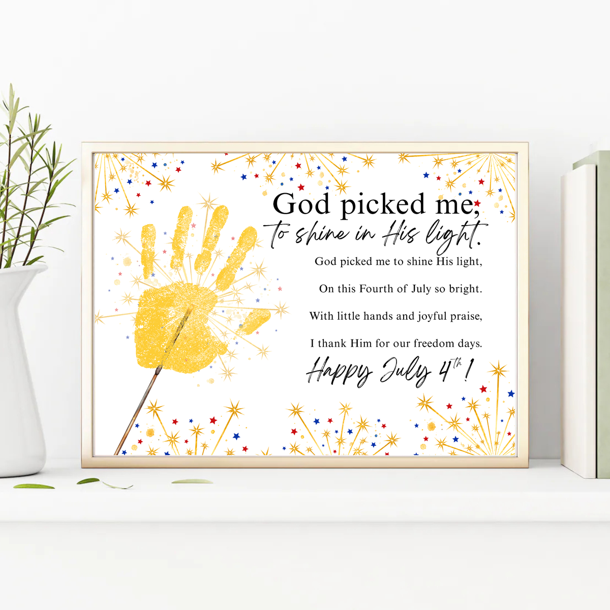 Christian July 4th Handprint Craft Printable | God Picked Me to Shine His Light | Patriotic Kids Keepsake Activity