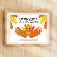 Christian Thanksgiving Turkey Footprint Craft Printable, Gobble Gobble Give God Thanks, Baby's First Thanksgiving, Faith-Based Keepsake