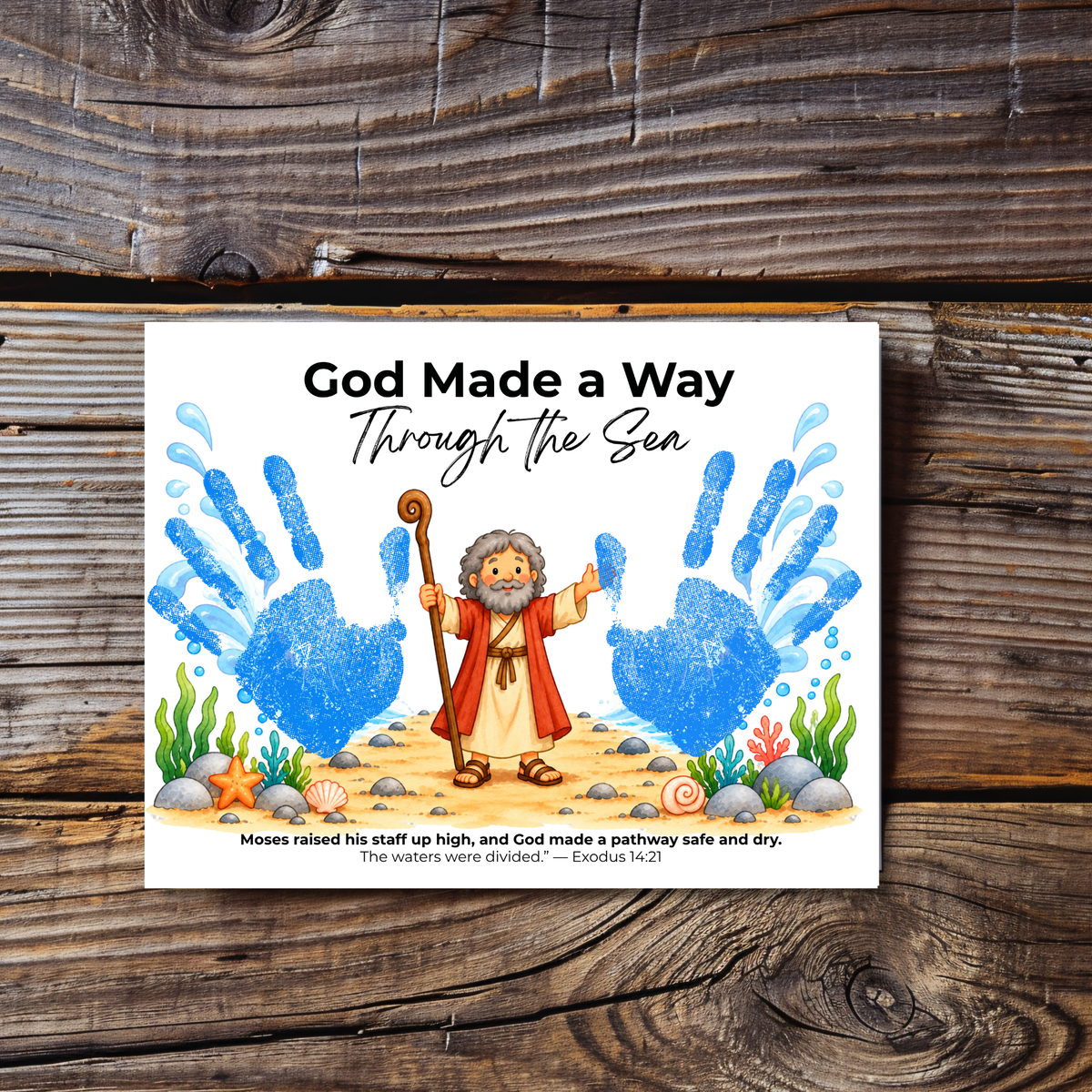 Moses Parts the Red Sea Handprint Craft | God Made a Way Christian Bible Printable for Kids