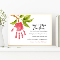 God Helps Me Grow Apple Handprint Craft Printable | Christian First Day of School Keepsake | Faith-Based Back to School Activity