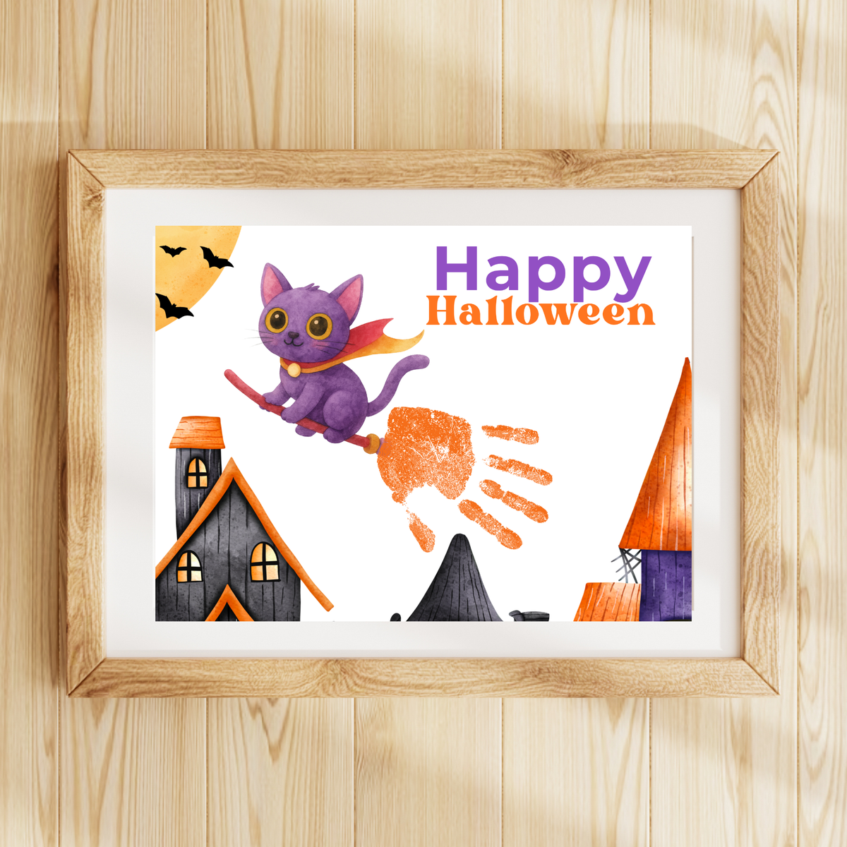 Happy Halloween Cat Handprint Craft Printable | Halloween Witch Cat Keepsake | Preschool Halloween Activity | Daycare & Classroom Fall Craft