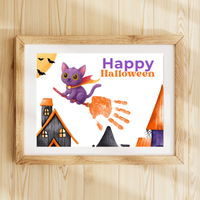 Happy Halloween Cat Handprint Craft Printable | Halloween Witch Cat Keepsake | Preschool Halloween Activity | Daycare & Classroom Fall Craft