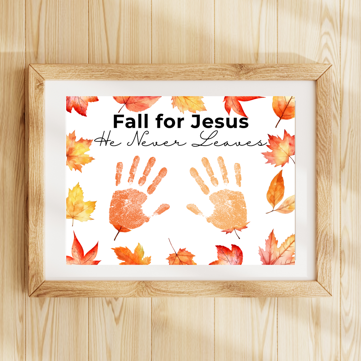 Christian Fall Handprint Craft Printable | Fall for Jesus He Never Leaves | Autumn Bible Keepsake Activity for Kids
