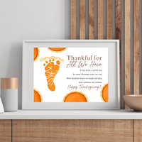 Thankful for All We Have Thanksgiving Footprint Craft | Pumpkin Pie Keepsake Printable
