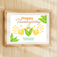 Happy Thanksgiving Corn Handprint Craft Printable, Thanksgiving Keepsake, Baby's First Thanksgiving, Preschool Fall Harvest Activity