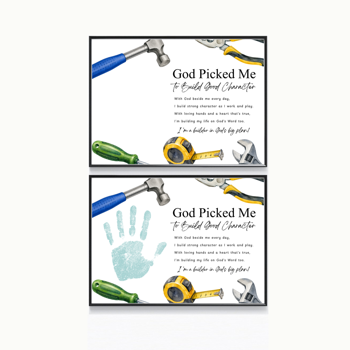 Christian VBS Construction Handprint Craft Printable | God Picked Me to Build Good Character | Vacation Bible School Keepsake Activity