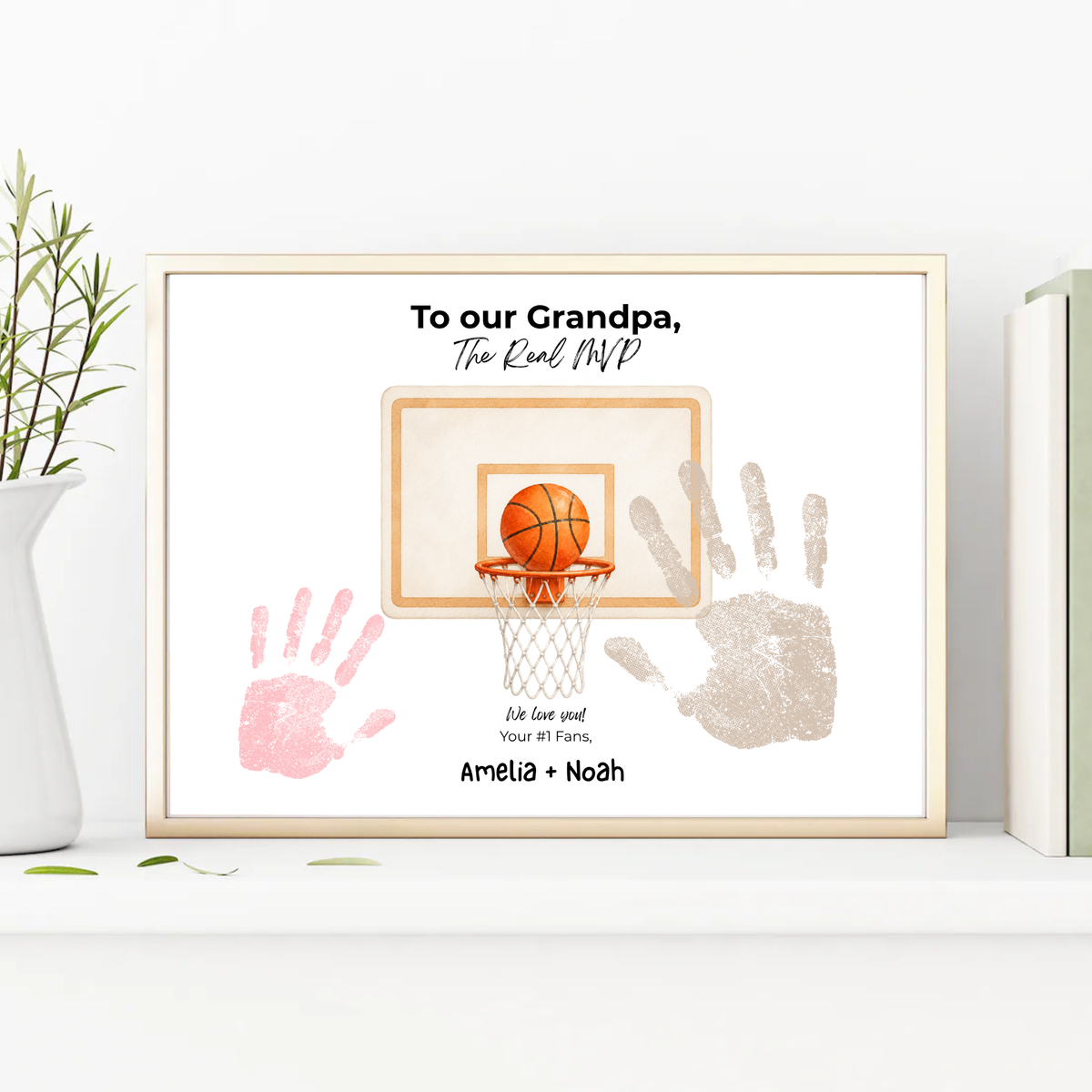 Basketball Handprint Craft for Grandpa, To Our Grandpa The Real MVP Printable, Father’s Day Gift from Grandkids, Sports Grandpa Keepsake