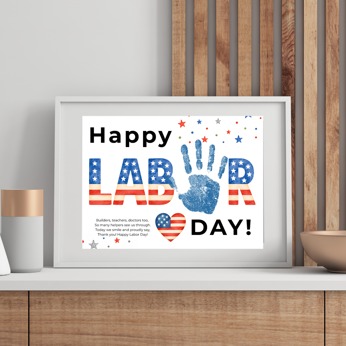 Happy Labor Day Handprint Craft Printable | Preschool Labor Day Keepsake | Community Helpers Activity | Daycare Classroom Craft