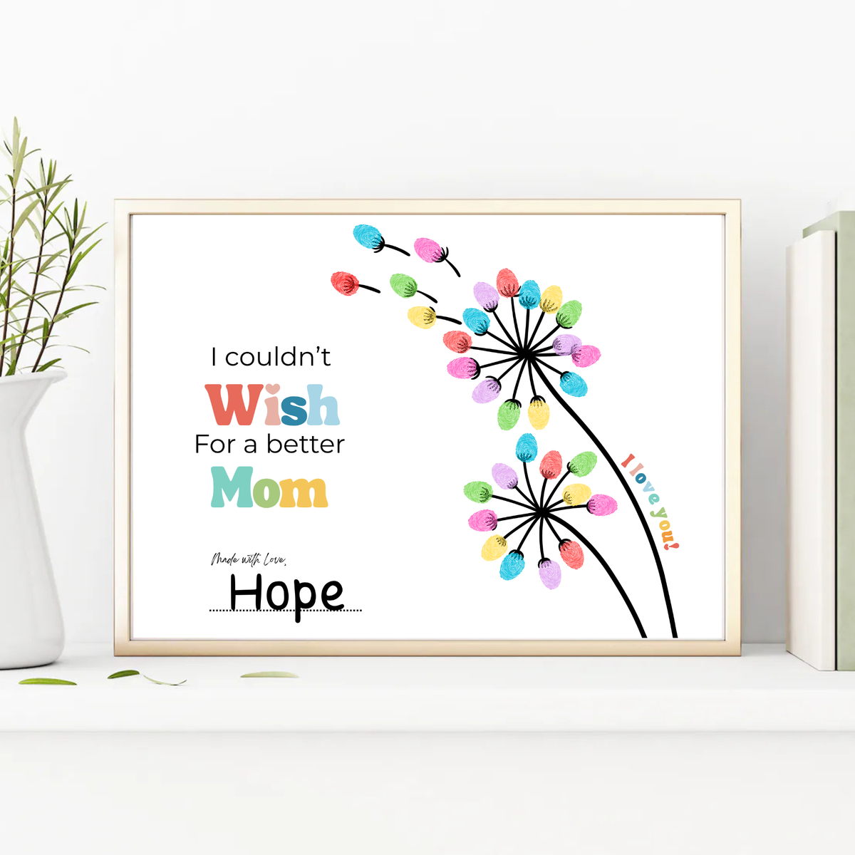 Mother’s Day Fingerprint Craft Printable | I Couldn’t Wish for a Better Mom | Dandelion Keepsake Gift from Kids | Preschool DIY Printable