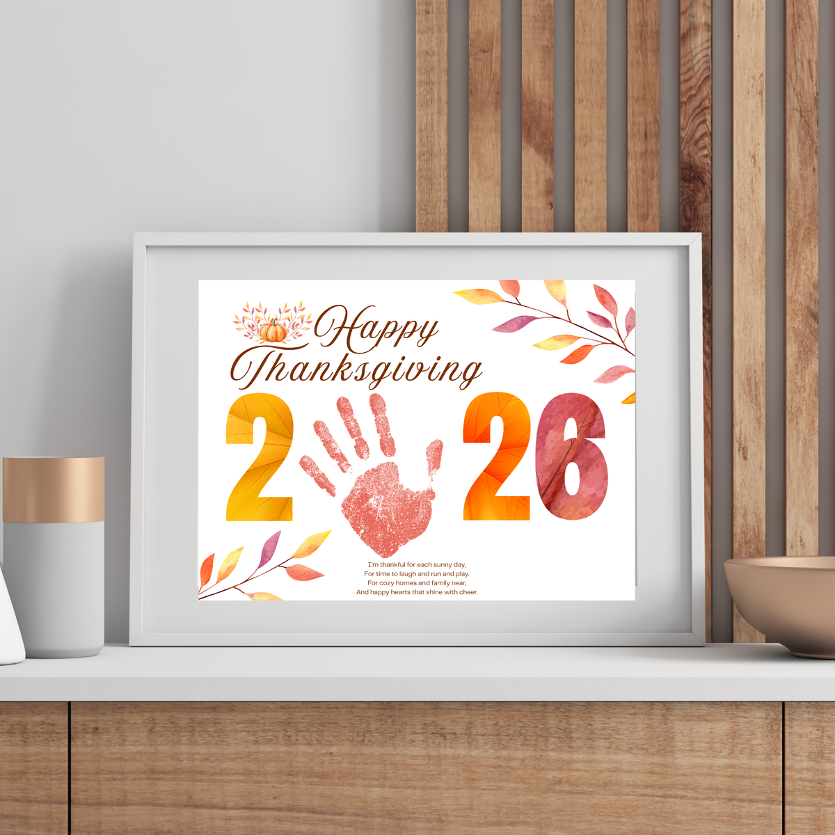 Happy Thanksgiving 2026 Handprint Craft | First Thanksgiving Keepsake Printable