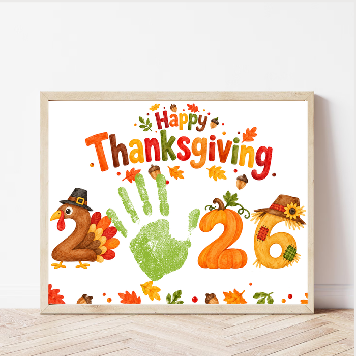 Thanksgiving 2026 Handprint Craft | Happy Thanksgiving Turkey Keepsake Printable for Kids