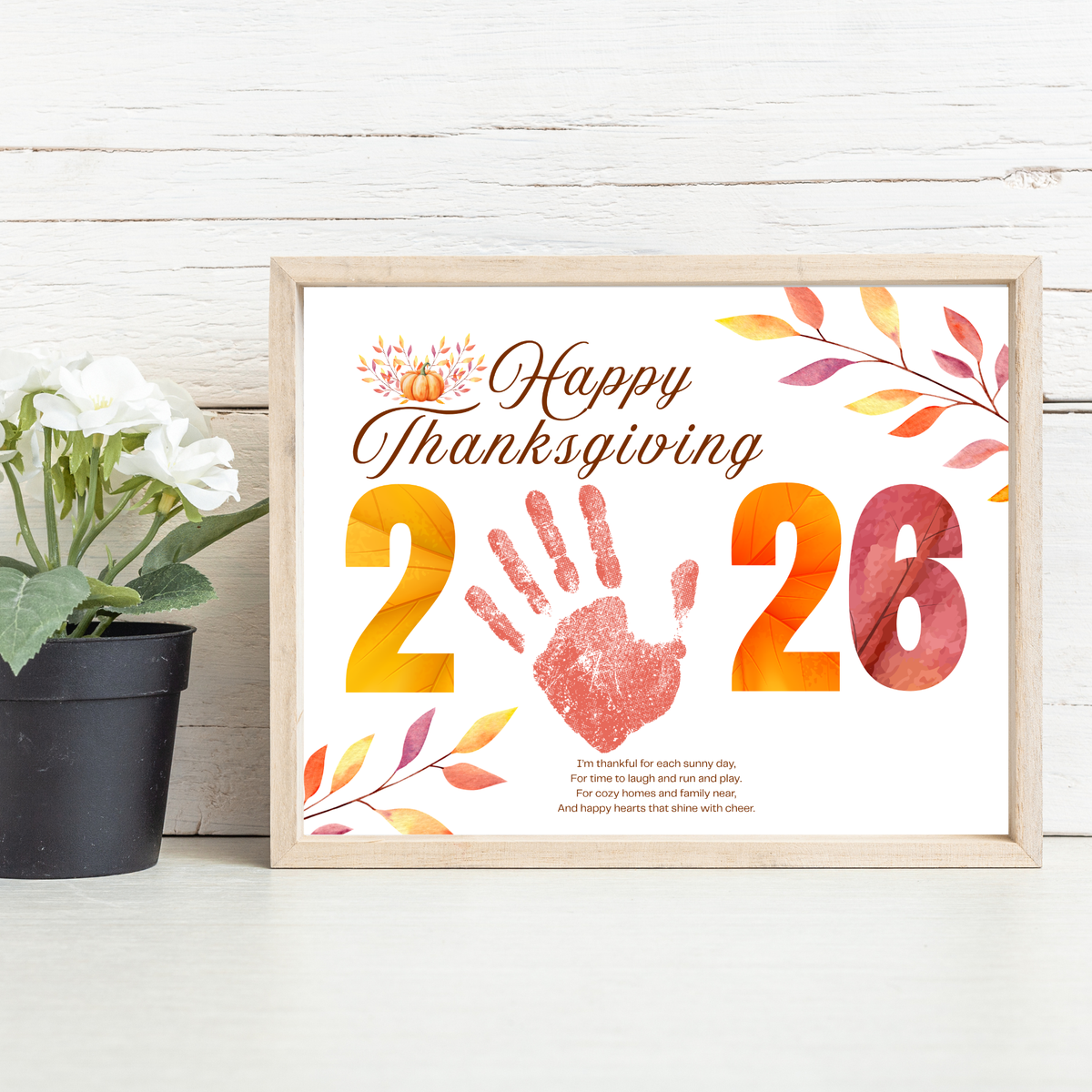 Happy Thanksgiving 2026 Handprint Craft | First Thanksgiving Keepsake Printable