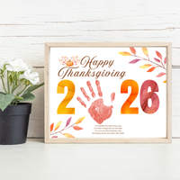 Happy Thanksgiving 2026 Handprint Craft | First Thanksgiving Keepsake Printable