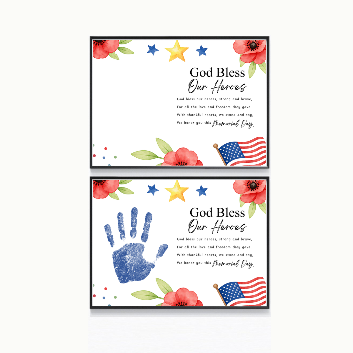 Christian Memorial Day Handprint Craft Printable | God Bless Our Heroes Keepsake | Patriotic Kids Activity | Sunday School PDF
