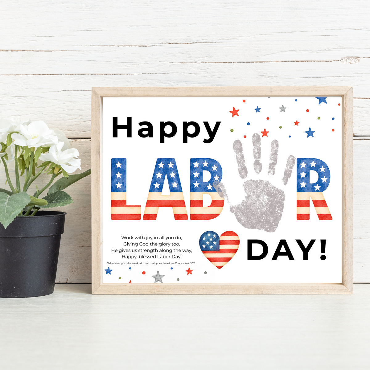 Christian Happy Labor Day Handprint Craft Printable | Faith Based Labor Day Activity | Preschool Sunday School Keepsake