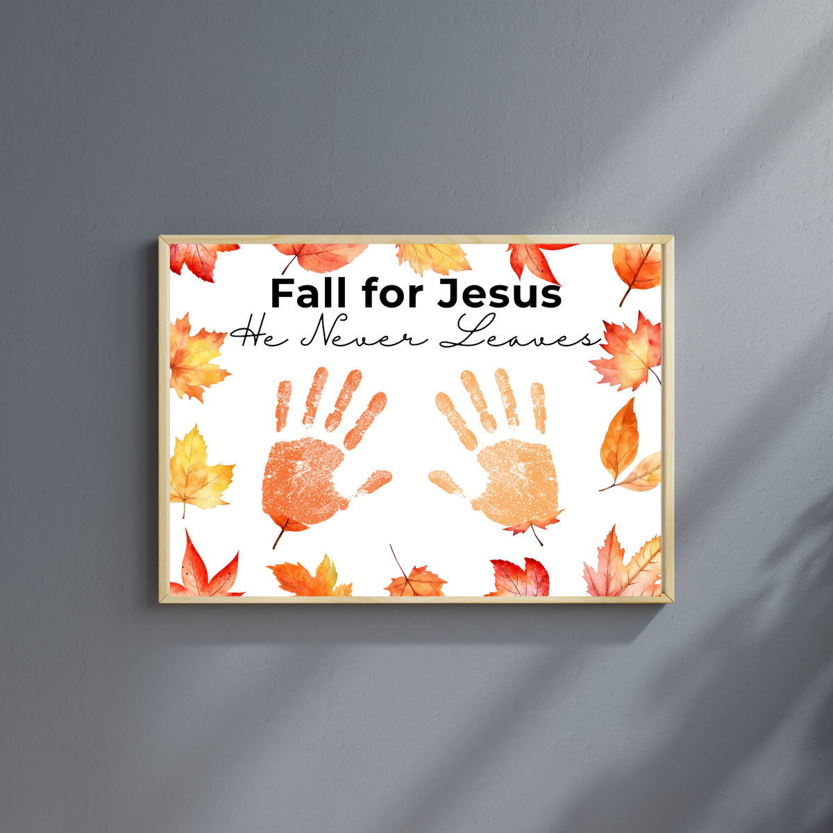 Christian Fall Handprint Craft Printable | Fall for Jesus He Never Leaves | Autumn Bible Keepsake Activity for Kids