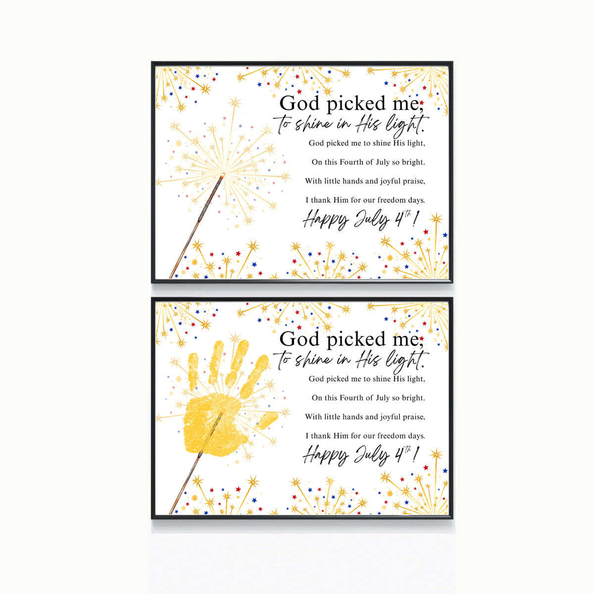Christian July 4th Handprint Craft Printable | God Picked Me to Shine His Light | Patriotic Kids Keepsake Activity
