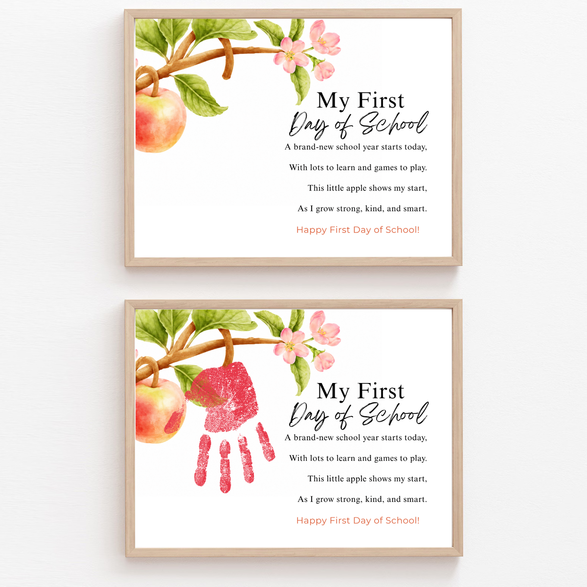 My First Day of School Apple Handprint Craft Printable | Back to School Apple Poem Keepsake | Preschool Kindergarten Activity