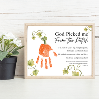 God Picked Me From the Patch Handprint Craft Printable | Christian Pumpkin Keepsake | Fall Bible Activity for Kids
