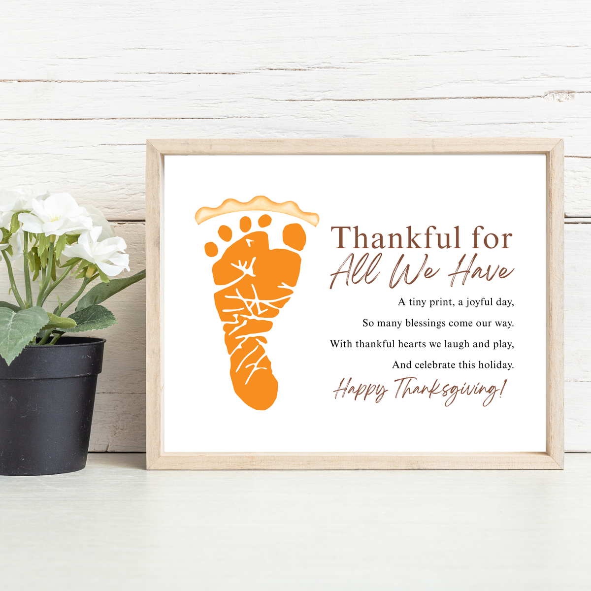 Thankful for All We Have Thanksgiving Footprint Craft | Pumpkin Pie Keepsake Printable
