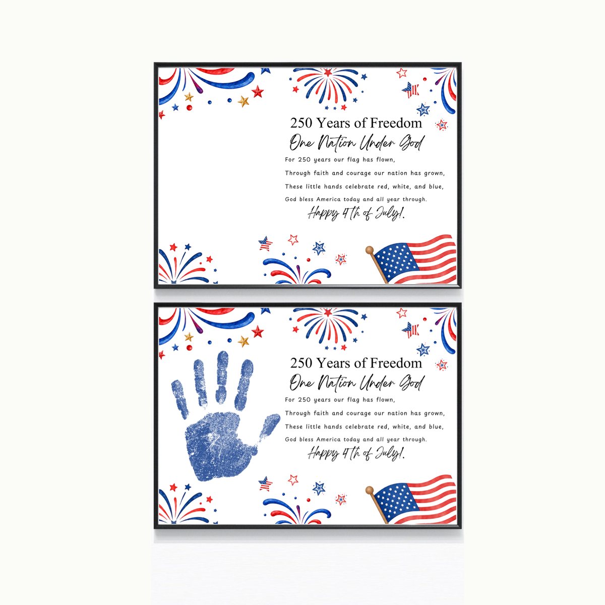 Christian July 4th Poem Handprint Craft Printable, 250 Years of Freedom, One Nation Under God, Patriotic Keepsake Activity for Kids