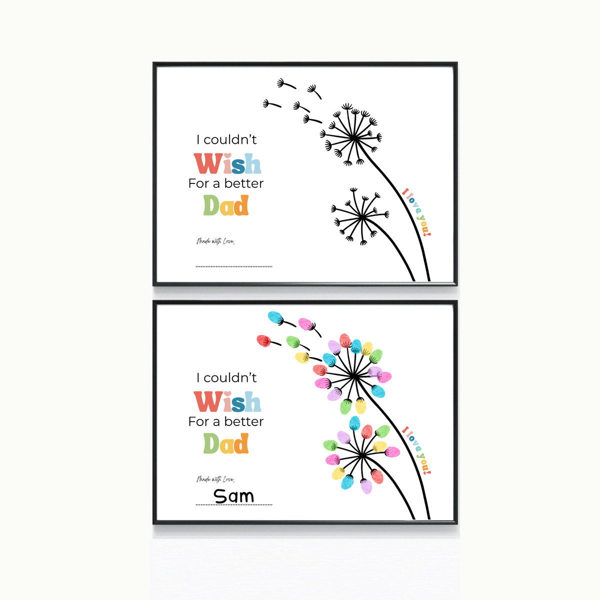 Father’s Day & Dad Birthday Fingerprint Craft Printable | I Couldn’t Wish for a Better Dad | Dandelion Keepsake Gift from Kids | Preschool DIY Printable