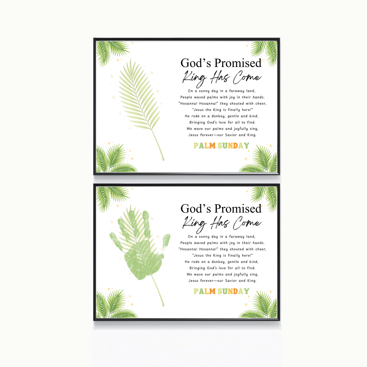 Palm Sunday Poem Handprint Craft Printable | “God’s Promised King Has Come” Christian Kids Activity | Easter Faith-Based Keepsake PDF