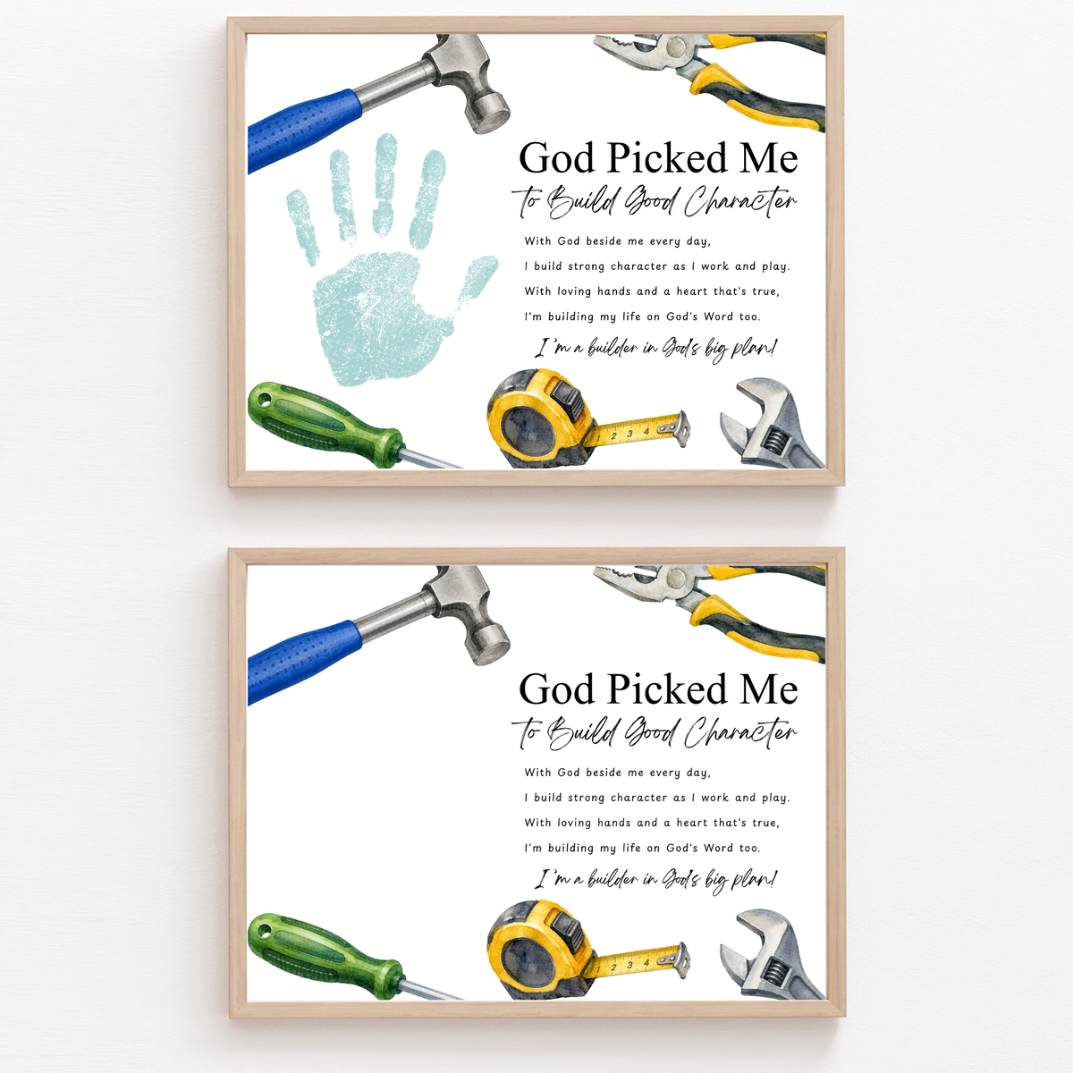 Christian VBS Construction Handprint Craft Printable | God Picked Me to Build Good Character | Vacation Bible School Keepsake Activity