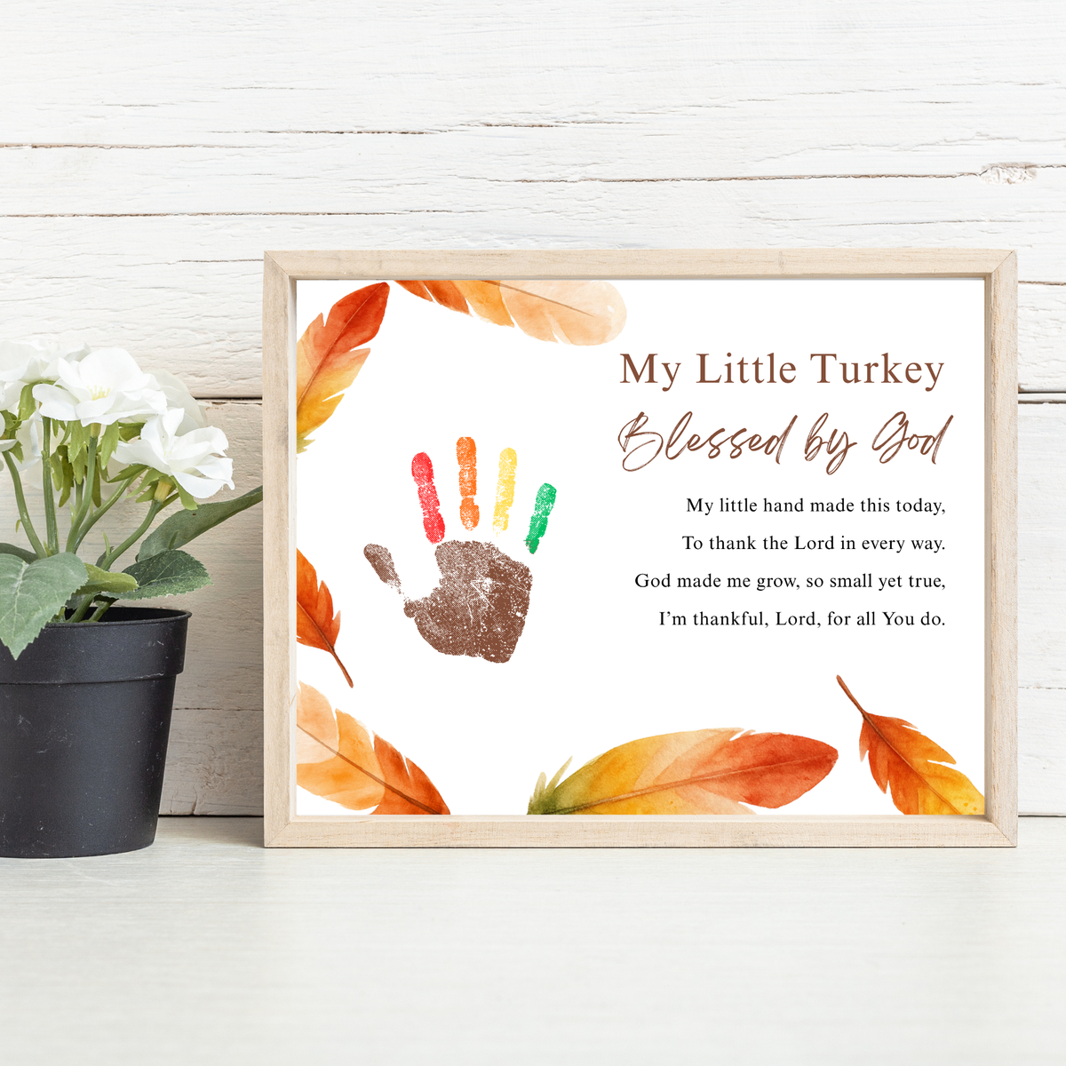 My Little Turkey Blessed by God Handprint Craft Printable | Christian Thanksgiving Keepsake | Preschool Turkey Handprint Activity