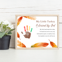 My Little Turkey Blessed by God Handprint Craft Printable | Christian Thanksgiving Keepsake | Preschool Turkey Handprint Activity