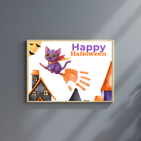 Happy Halloween Cat Handprint Craft Printable | Halloween Witch Cat Keepsake | Preschool Halloween Activity | Daycare & Classroom Fall Craft