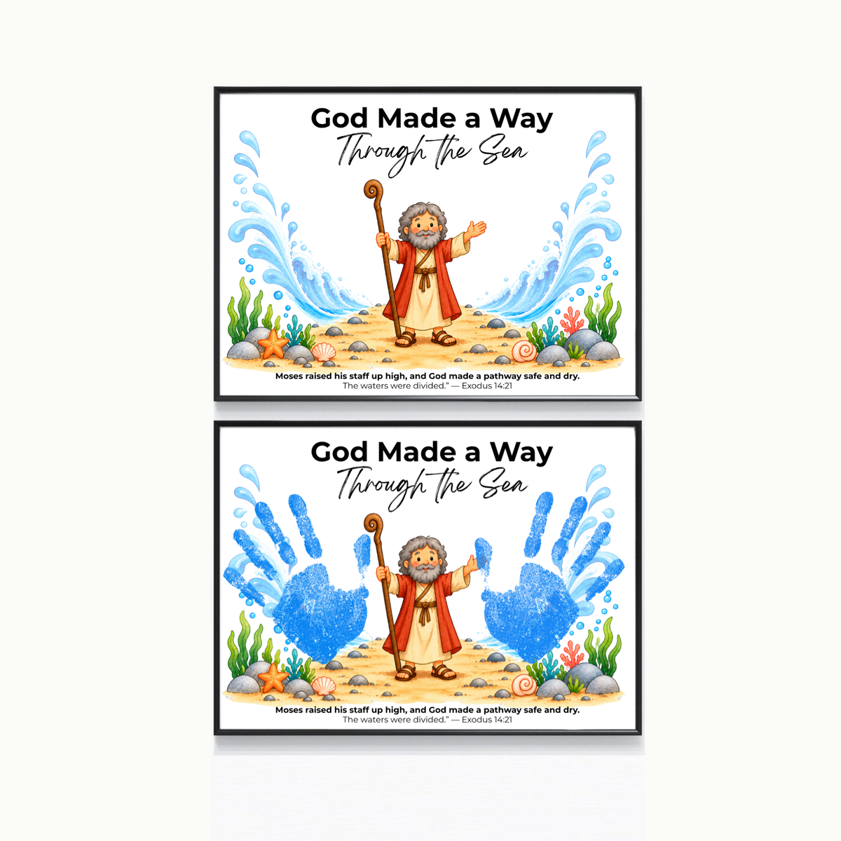 Moses Parts the Red Sea Handprint Craft | God Made a Way Christian Bible Printable for Kids