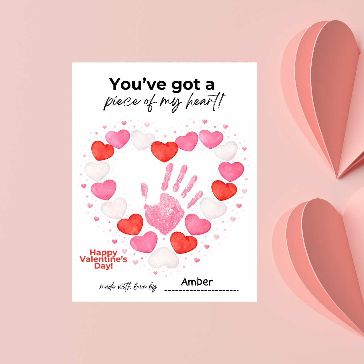 Valentine’s Day Handprint Craft Printable | “You’ve Got a Piece of My Heart” Keepsake Art | Candy Heart PDF