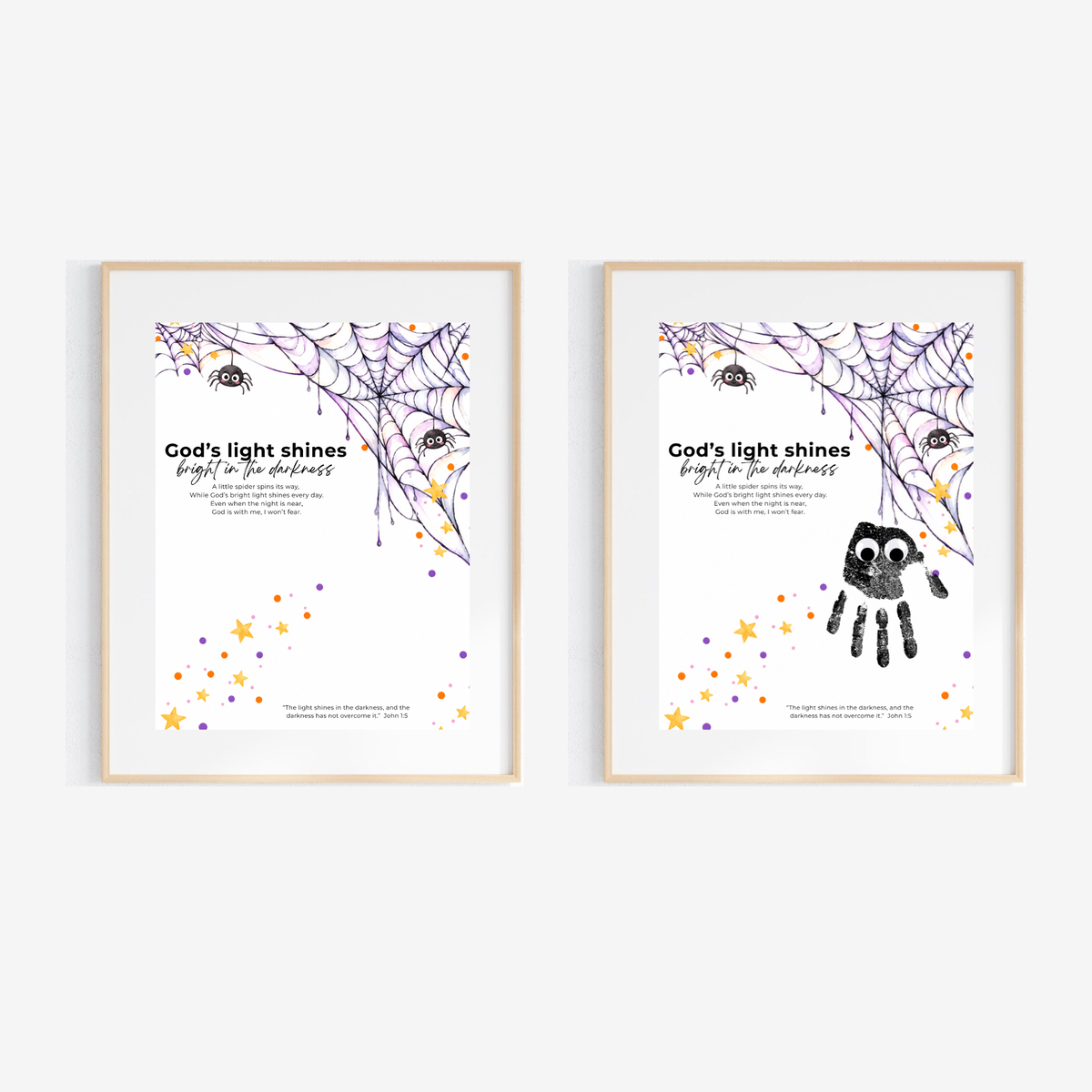 Christian Halloween Handprint Craft for Kids | God’s Light Shines Bright | Spider Bible Verse John 1:5 Printable
