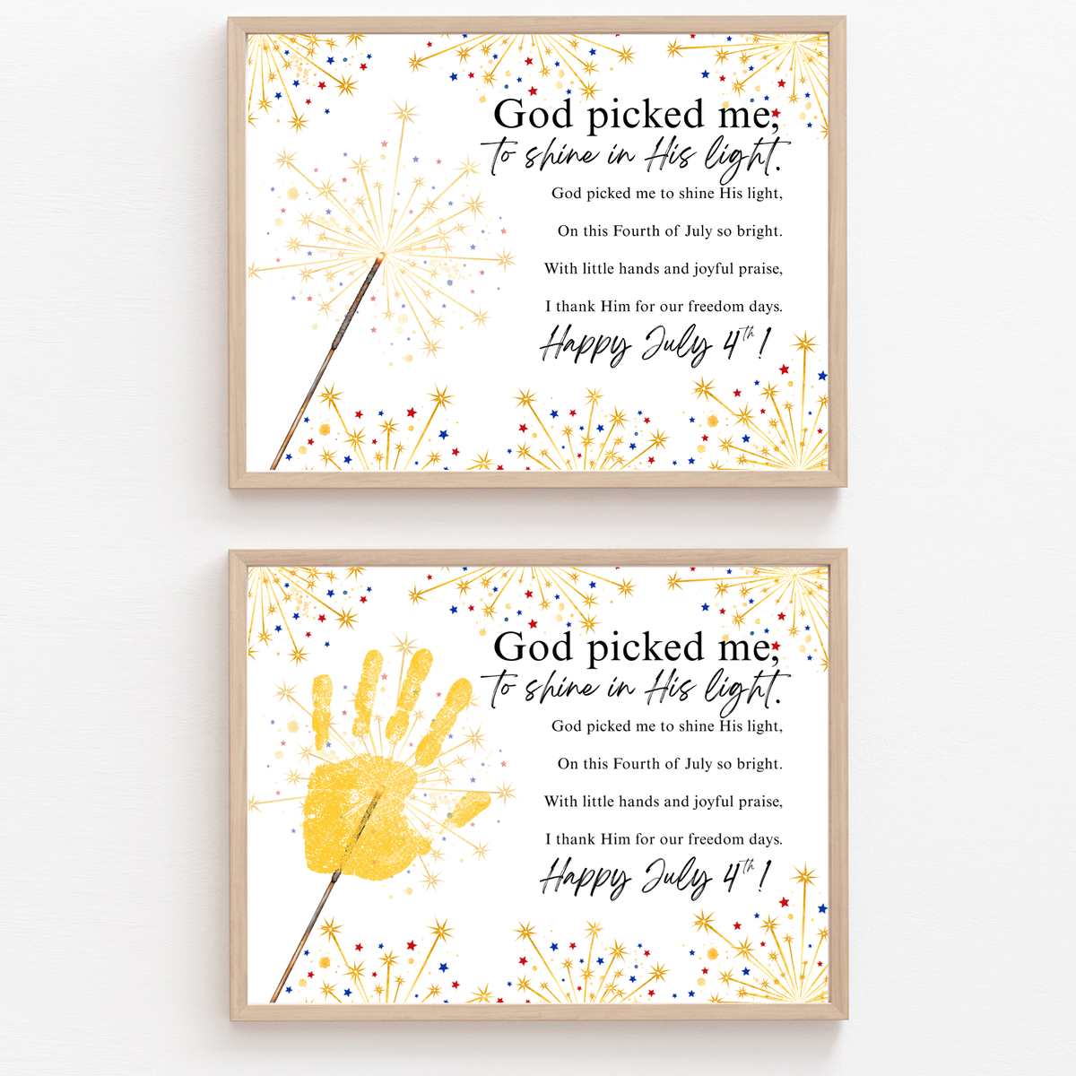 Christian July 4th Handprint Craft Printable | God Picked Me to Shine His Light | Patriotic Kids Keepsake Activity