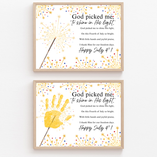 Christian July 4th Handprint Craft Printable | God Picked Me to Shine His Light | Patriotic Kids Keepsake Activity