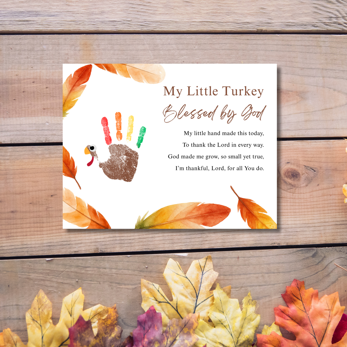 My Little Turkey Blessed by God Handprint Craft Printable | Christian Thanksgiving Keepsake | Preschool Turkey Handprint Activity