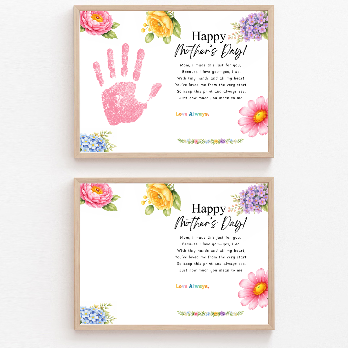 Mother’s Day Handprint Craft Printable | Happy Mother’s Day Keepsake Gift from Kids | Preschool DIY Handprint Art | Floral Mom Gift PDF