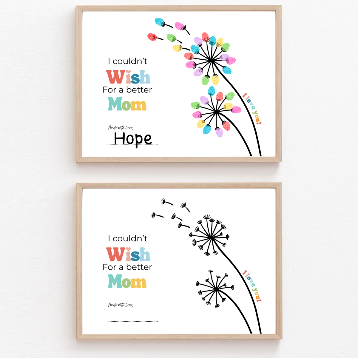 Mother’s Day Fingerprint Craft Printable | I Couldn’t Wish for a Better Mom | Dandelion Keepsake Gift from Kids | Preschool DIY Printable