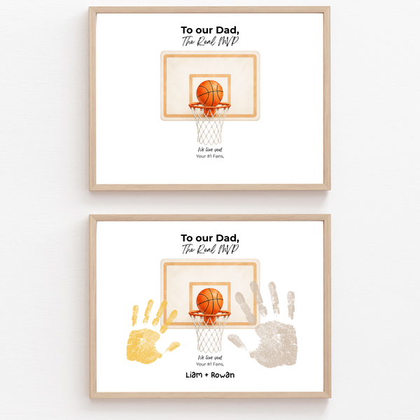 Basketball Handprint Craft for Dad, To Our Dad The Real MVP Printable, Father’s Day Basketball Keepsake from Kids, Sports Dad Gift