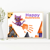 Happy Halloween Cat Handprint Craft Printable | Halloween Witch Cat Keepsake | Preschool Halloween Activity | Daycare & Classroom Fall Craft