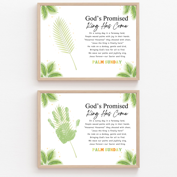 Palm Sunday Poem Handprint Craft Printable | “God’s Promised King Has Come” Christian Kids Activity | Easter Faith-Based Keepsake PDF